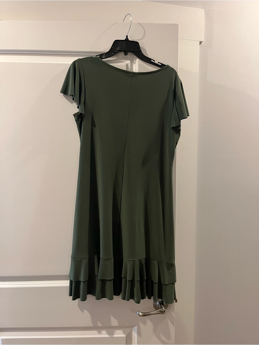 Nicole Miller Olive Green Midi Dress with Ruffle Hem